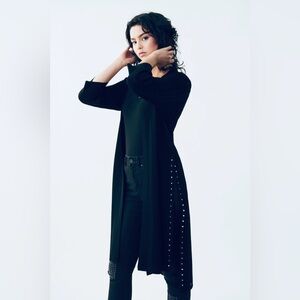 JOSEPH RIBKOFF T BLACK LONG RIBBED STUDDED CARDIGAN SIZE XL